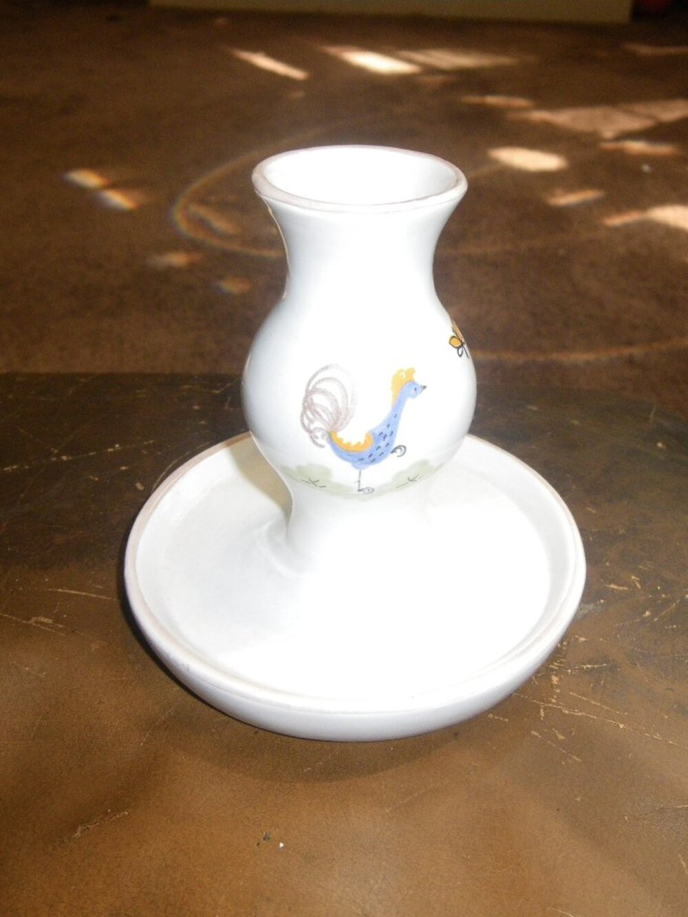 Vintage Ceramic Candleholder / Vase Hand Painted Chicken Home Decor